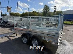 10x5ft Twin Axle FLAT Trailer with MESH SIDES UNBRAKED 750kg 300cm x 150cm
