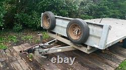 17FT. Twin axle flatbed trailer. Indespension. Sold as spares or repair