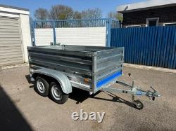 7.6 x 4.3ft Twin Axle Trailer Box High Sides 750kg Unbraked 232 x 130cm