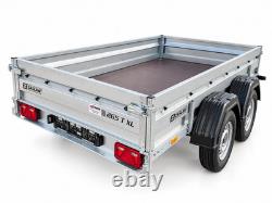 9 x 5ft Trailer TWIN AXLE Flat Bed with Sides 750kg 265cm x 147cm UNBRAKED