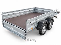 9 x 5ft Trailer TWIN AXLE Flat Bed with Sides 750kg 265cm x 147cm UNBRAKED