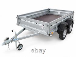 9 x 5ft Trailer TWIN AXLE Flat Bed with Sides 750kg 265cm x 147cm UNBRAKED