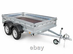 9 x 5ft Trailer TWIN AXLE Flat Bed with Sides 750kg 265cm x 147cm UNBRAKED