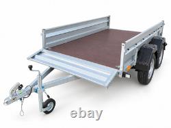 9 x 5ft Trailer TWIN AXLE Flat Bed with Sides 750kg 265cm x 147cm UNBRAKED