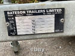 BATESON 720 Twin Axle Unbraked Trailer, used 7ft x 4ft, all sides removeable