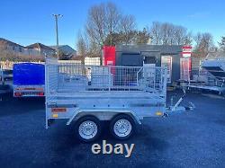 BRAND NEW 8,2ft x 4,3ft TWIN AXLE TRAILER WITH 60CM MESH AND RAMP 1300KG BRAKED