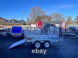 BRAND NEW 8,2ft x 4,3ft TWIN AXLE TRAILER WITH 60CM MESH AND RAMP 1300KG BRAKED