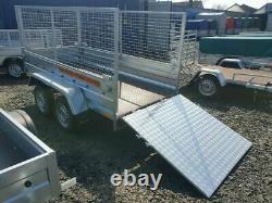 BRAND NEW MODEL 8.7x4.2 TWIN AXLE TRAILER WITH 80CM MESH AND A RAMP 750KG