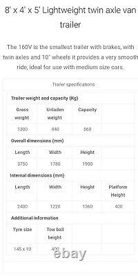 Bateson 160V Van Box Trailer 8'x4'x5' Twin Axle in stock Delivery options
