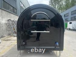 Black Mobile Catering Food Trailer Twin Axle Dual Hatch Stainless Interior