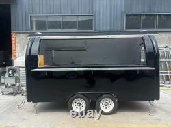 Black Mobile Catering Food Trailer Twin Axle Dual Hatch Stainless Interior