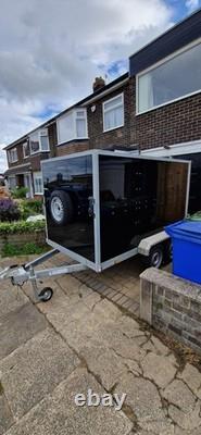 Black/Silver Box trailer with double doors, twin axle, Length 3.84m Width 1.95m