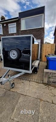 Black/Silver Box trailer with double doors, twin axle, Length 3.84m Width 1.95m