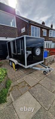 Black/Silver Box trailer with double doors, twin axle, Length 3.84m Width 1.95m