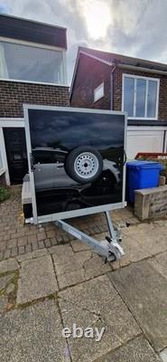 Black/Silver Box trailer with double doors, twin axle, Length 3.84m Width 1.95m