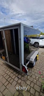 Black/Silver Box trailer with double doors, twin axle, Length 3.84m Width 1.95m