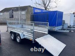 Brand New 10ft X 5ft Twin Axle Trailer With 40cm Mesh And Ramp 750kg Un Braked