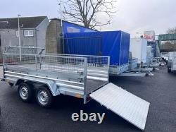 Brand New 10ft X 5ft Twin Axle Trailer With 40cm Mesh And Ramp 750kg Un Braked