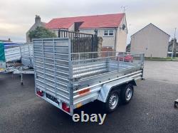 Brand New 10ft X 5ft Twin Axle Trailer With 40cm Mesh And Ramp 750kg Un Braked
