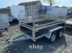 Brand New 8.2ft X4.4ft Twin Axle Trailer With Wooden Sides And 40cm Mesh 750kg