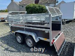 Brand New 8.2ft X4.4ft Twin Axle Trailer With Wooden Sides And 40cm Mesh 750kg