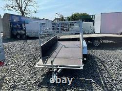 Brand New 8.2ft X4.4ft Twin Axle Trailer With Wooden Sides And 40cm Mesh 750kg