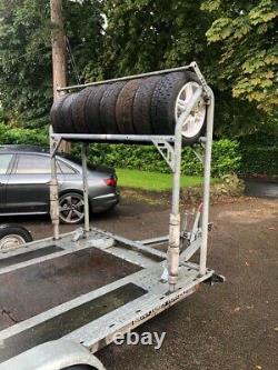 Brian James Trailer Twin Axle car trailer with Tyre rack. Transporter