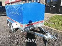 CAR TRAILER 8,7ft x 4,1ft TWIN AXLE CANVAS COVER BOX TRAILER 750KG BRAND NEW