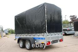 CAR TRAILER 8,7ft x 4ft TWIN AXLE AL-KO CANVAS COVER BOX TRAILER 750KG BRAND NEW