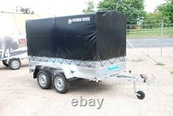 CAR TRAILER 8,7ft x 4ft TWIN AXLE AL-KO CANVAS COVER BOX TRAILER 750KG BRAND NEW