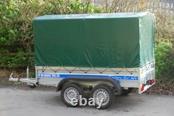 CAR TRAILER 8,7ft x 4ft TWIN AXLE AL-KO CANVAS COVER BOX TRAILER 750KG BRAND NEW