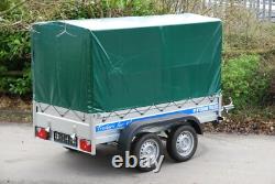 CAR TRAILER 8,7ft x 4ft TWIN AXLE AL-KO CANVAS COVER BOX TRAILER 750KG BRAND NEW