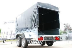 CAR TRAILER 8,7ft x 4ft TWIN AXLE AL-KO CANVAS COVER BOX TRAILER 750KG BRAND NEW
