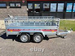 CAR TRAILER BRAND NEW TWIN AXLE 8'7 x 4'1 750 kg CAGED SIDES