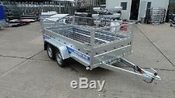 Car Trailer 10ft X 5 Ft Twin Axle 1300kg Braked With Cage, Mesh