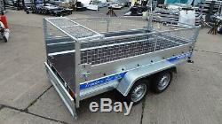 Car Trailer 10ft X 5 Ft Twin Axle 1300kg Braked With Cage, Mesh