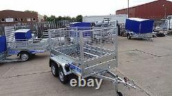 Car Trailer 8.7ft X 4ft 750kg Twin Axle Flatbed 600mm Cage Mesh Al-ko Suspension