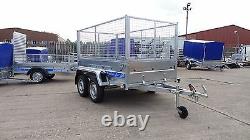 Car Trailer 8.7ft X 4ft 750kg Twin Axle Flatbed 600mm Cage Mesh Al-ko Suspension