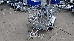 Car Trailer 8.7ft X 4ft 750kg Twin Axle Flatbed 600mm Cage Mesh Al-ko Suspension