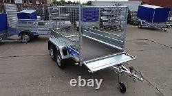 Car Trailer 8.7ft X 4ft 750kg Twin Axle Flatbed 600mm Cage Mesh Al-ko Suspension