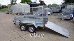 Car Trailer 8.7ft X 4ft 750kg Twin Axle Flatbed 800mm Cage Mesh Tail Ramp