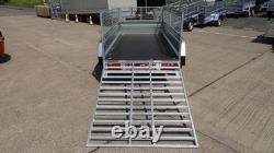 Car Trailer 8.7ft X 4ft 750kg Twin Axle Flatbed 800mm Cage Mesh Tail Ramp