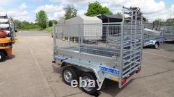Car Trailer 8.7ft X 4ft 750kg Twin Axle Flatbed 800mm Cage Mesh Tail Ramp