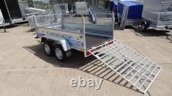 Car Trailer 8.7ft X 4ft 750kg Twin Axle Flatbed 800mm Cage Mesh Tail Ramp