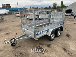 Car Trailer 8.7ft X 4ft 750kg Twin Axle Flatbed 800mm Cage Mesh Tail Ramp