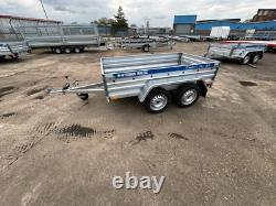 Car Trailer 8.7ft X 4ft 750kg Twin Axle Flatbed 800mm Cage Mesh Tail Ramp