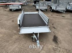 Car Trailer 8.7ft X 4ft 750kg Twin Axle Flatbed 800mm Cage Mesh Tail Ramp