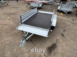Car Trailer 8.7ft X 4ft 750kg Twin Axle Flatbed 800mm Cage Mesh Tail Ramp