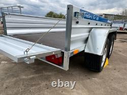 Car Trailer 8.7ft X 4ft 750kg Twin Axle Flatbed 800mm Cage Mesh Tail Ramp