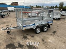 Car Trailer 8.7ft X 4ft 750kg Twin Axle Flatbed 800mm Cage Mesh Tail Ramp